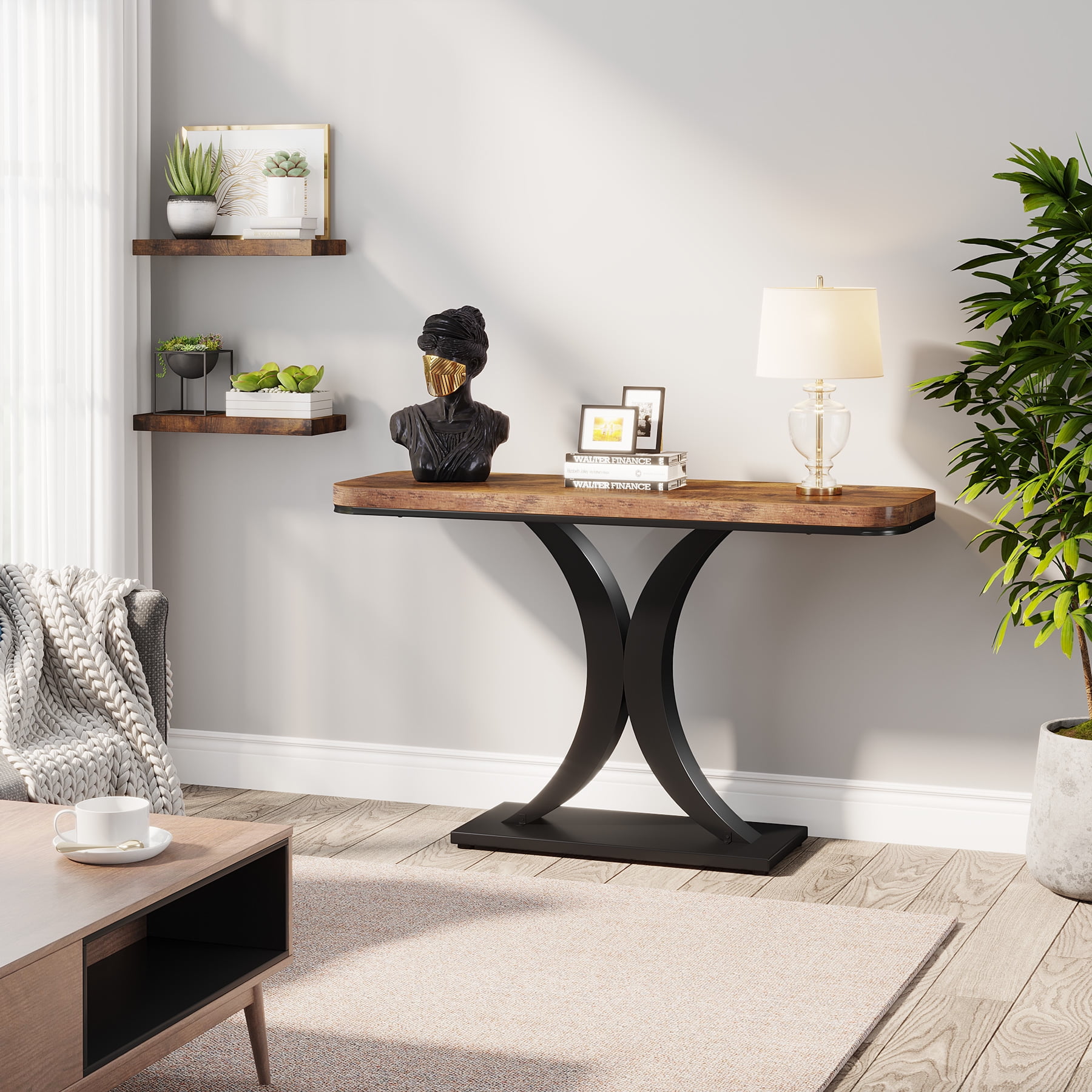 Tribesigns Industrial Console Table, 40 inch Narrow Entryway Foyer Table with Geometric Base, Rustic Hallway Accent Table for Living Room, Entrance