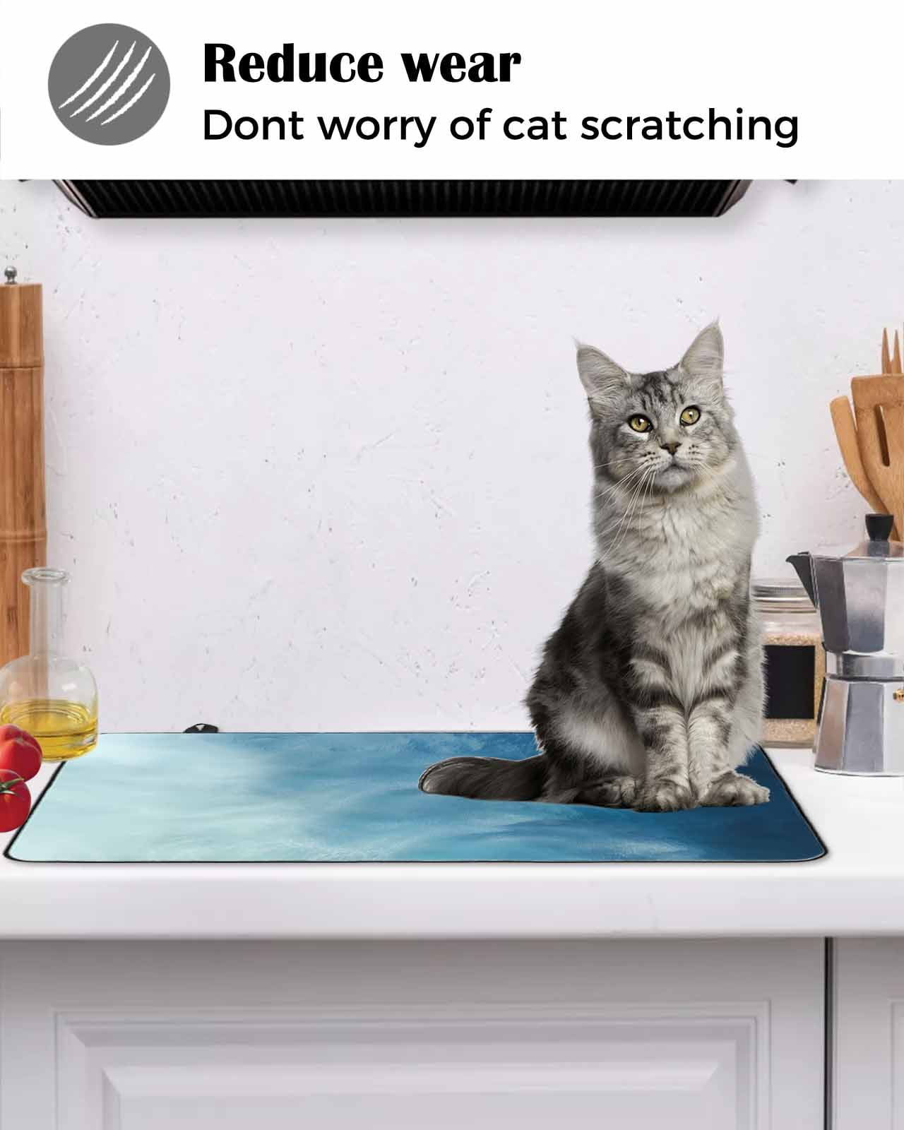 Large Induction Cooktop Protector Mat Blue Ombre Stove Top Covers for Electric Stove, Coastal Beach Modern Abstract Art Decorative Stove Burner Cover Mats, Glass Top Stove Cover