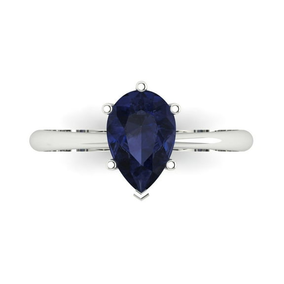 Solitaire Engagement Ring for Women - 1.5ct Simulated Blue Sapphire in 14K White Gold Promise Ring
