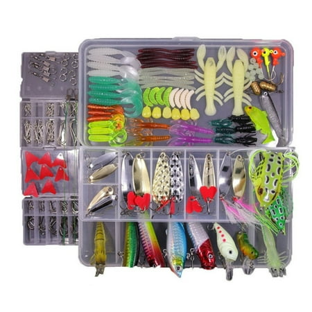 234-Piece Fishing Lures Assorted Tackle Box: Hard Lures Minnow Popper Crankbaits VIB Topwater Diving Floating Soft Plastics Worms Spoons Saltwater and Freshwater Lures