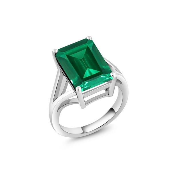 Gem Stone King - Emerald Cut Green Simulated Emerald 6.50 Ct in 925 ...