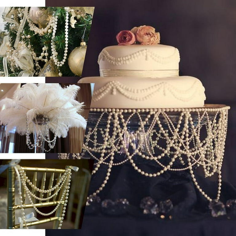 Flat Back Pearl String Bead 4mm Wedding Bridle Cake CardMaking Decor-White  1 mtr