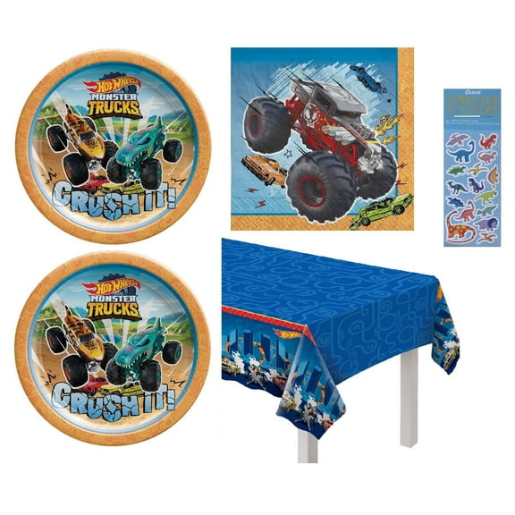 Unique Cake Plates Napkins Plastic Table Cover Dinosaur Sticker Hot Wheels Birthday Party Supply Set