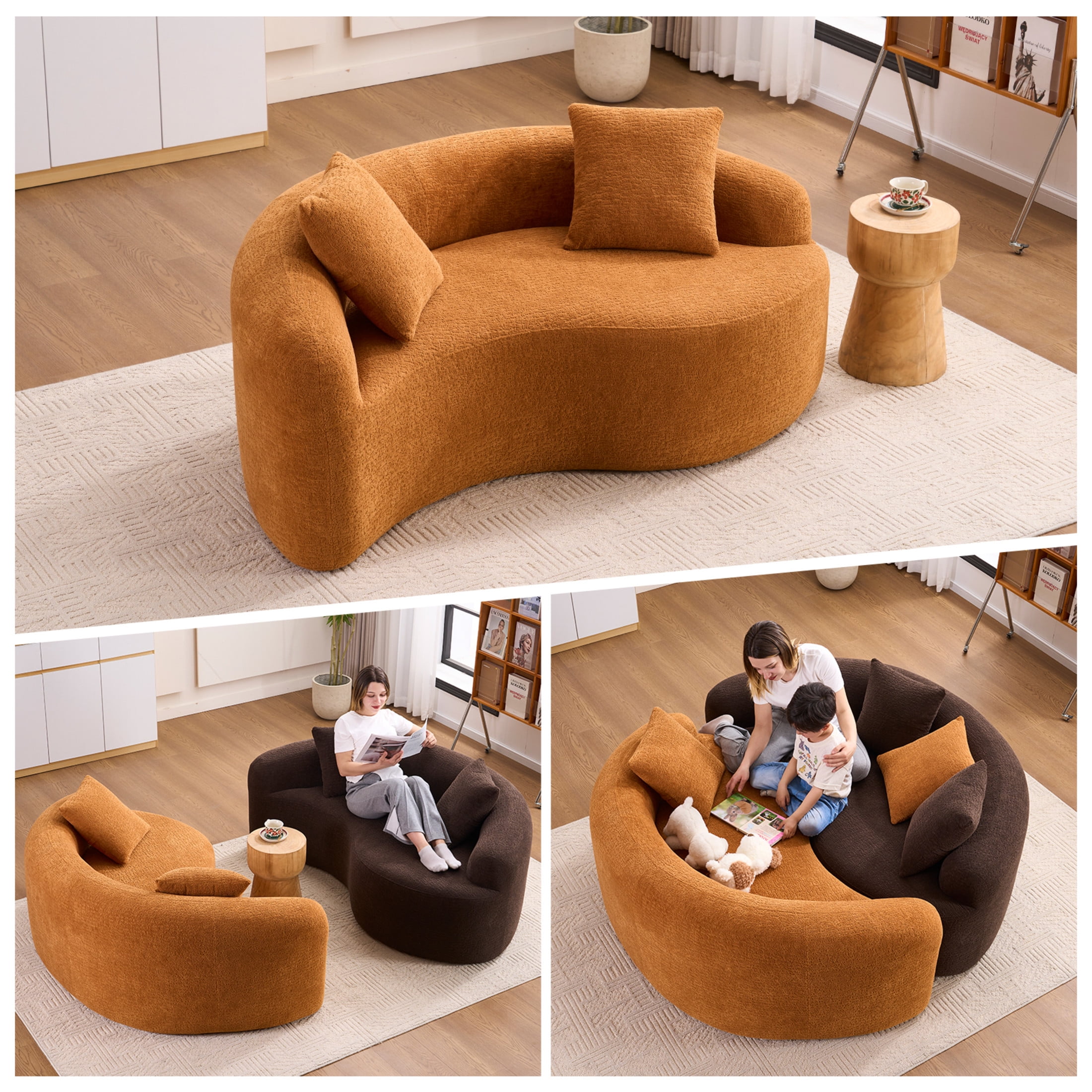 Noble House Norlyn 66.9" S-Curved Loveseat Sofa, Chenille Compression Modular Couch, Living Room, Small Space, Orange