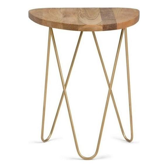 Maklaine Modern 18 inch Wide Metal and Wood Accent Side Table in Natural Gold