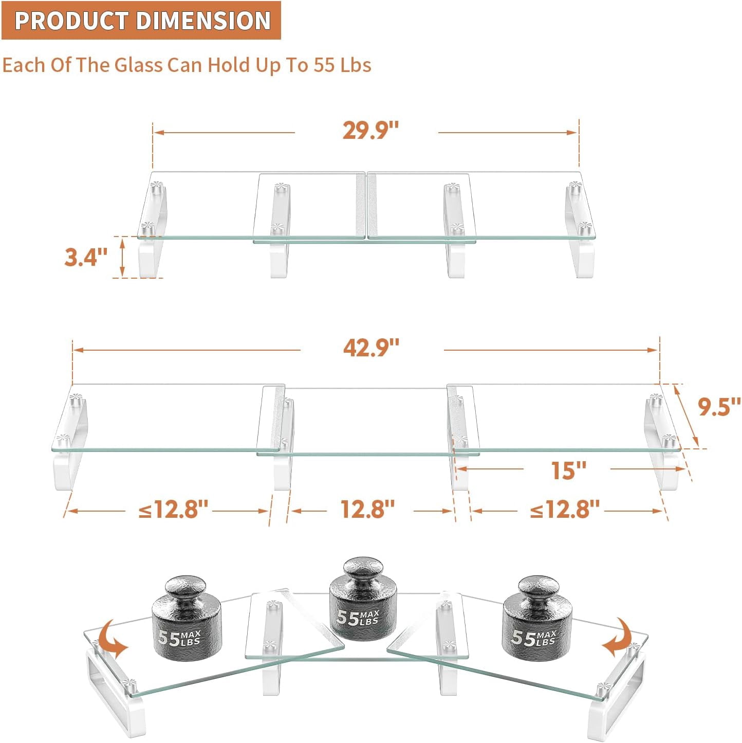 Dual Monitor Stand, Computer Monitor Stand, Desktop Organizer, Monitor Stand Riser for PC, Computer, Laptop Clear HD02T-301