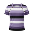 thumbnail image 7 of Summer Tees for Women Striped Short Sleeve Crewneck Pullover Tops Breathable Casual Outfits Purple L, 7 of 7