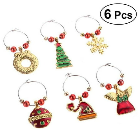

FRCOLOR 6PCS Christmas Style Set Wine Glass Charms with Rings Wire Hoops Drink Markers Party Supplies Earrings