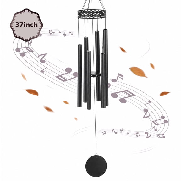 BSHAPPLUS® 37" Memorial Wind Chimes for Outside, Heavy Duty Metal Black Diamond-shaped Cutout Chimes with 6 Large Deep Tone Aluminum Tubes for Loss of Loved One,Home Garden Hanging Decor