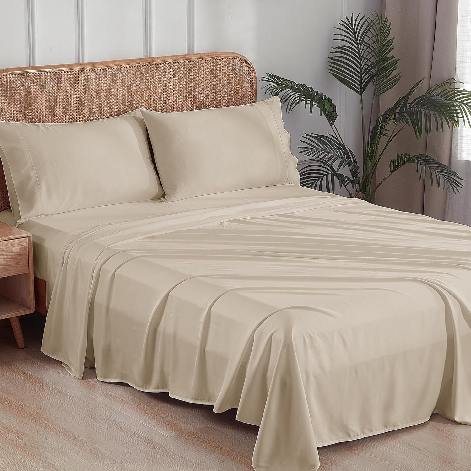 otnbgsr Bamboo Viscose Sheet Set Queen 2026 Upgrade 400 Thread Count Cooling Bed Sheets 16 Inch Deep Pocket Soft Breathable 4 Piece Set Navy Blue