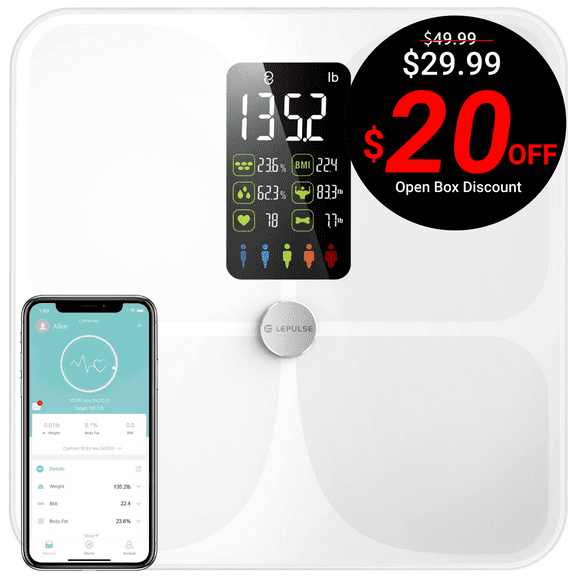 Open Box Checkme F4 white Body Fat Scale for Measure Weight, BMI, Body Fat, Muscle Mass, HR, 20 Body Composition