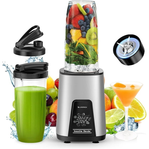 900W Personal Blender for Smoothies with 2x 22oz BPA-Free Travel Cups, 6-Blade Grinding System for Shakes, Baby Food & Frozen Drinks, Compact & Easy to Clean