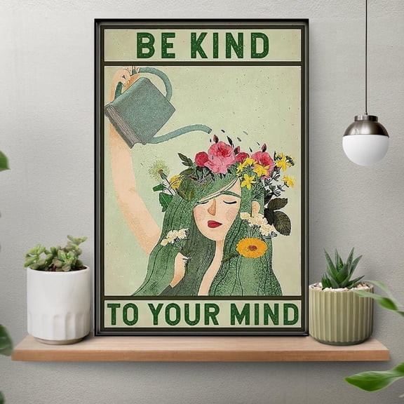 DIANANA Be Kind to Your Mind Poster, Poster Girl and Flower Pot Head Art, Self Care Awareness, Social Worker Poster Gifts