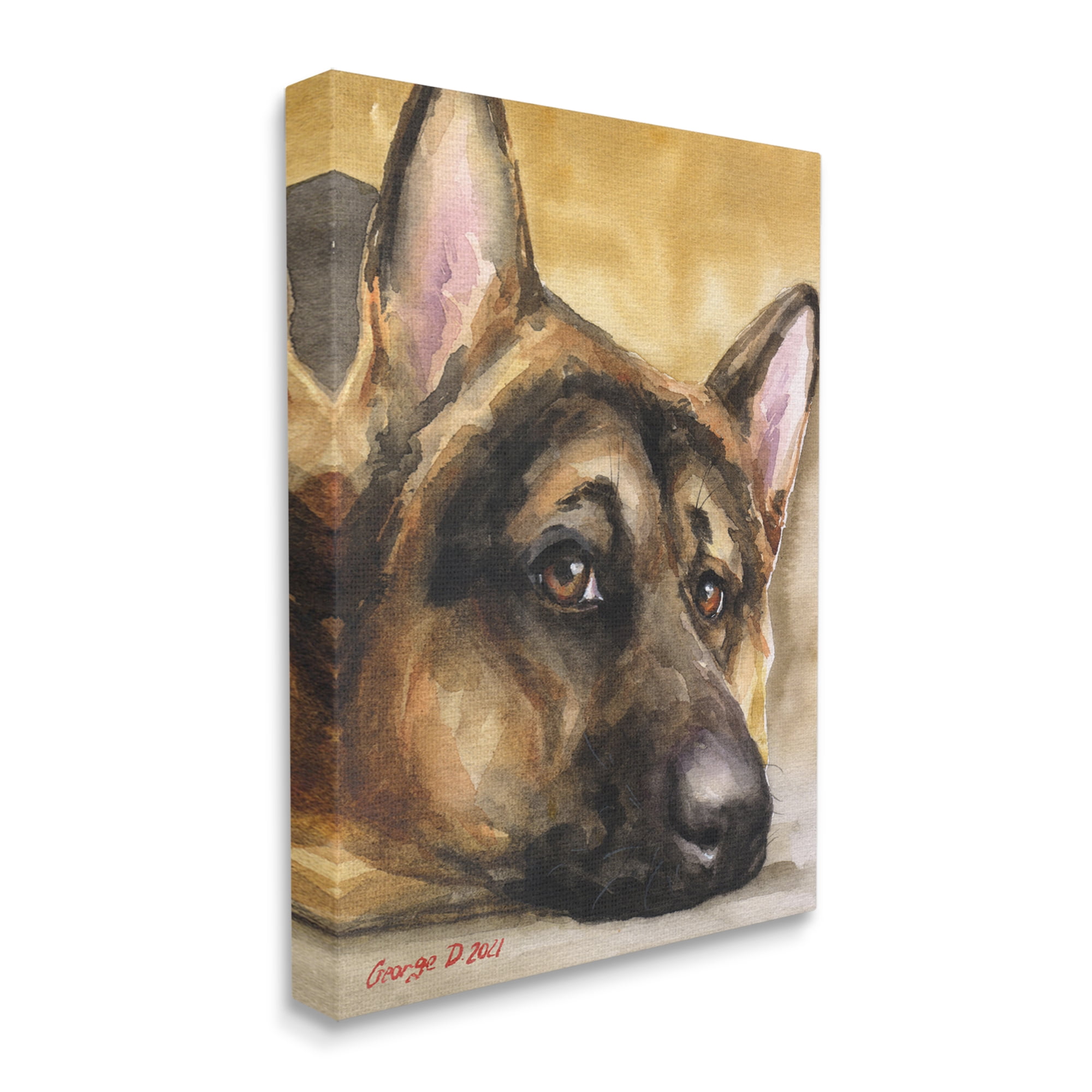 Stupell Industries German Shepherd Dog Sympathetic Gazing Animal Portrait Painting Gallery Wrapped Canvas Print Wall Art, Design by George Dyachenko