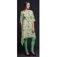 thumbnail image 2 of Bimba Green Leaf Floral Printed Asymmetrical Kurti Tops For Women Indian Summer Dress Tunic Large, 2 of 6