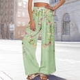 thumbnail image 6 of Hawaiian Print Palazzo Pants for Women Elastic High Waist Wide Leg Flowy Beach Trousers with Pockets Light Green S, 6 of 7