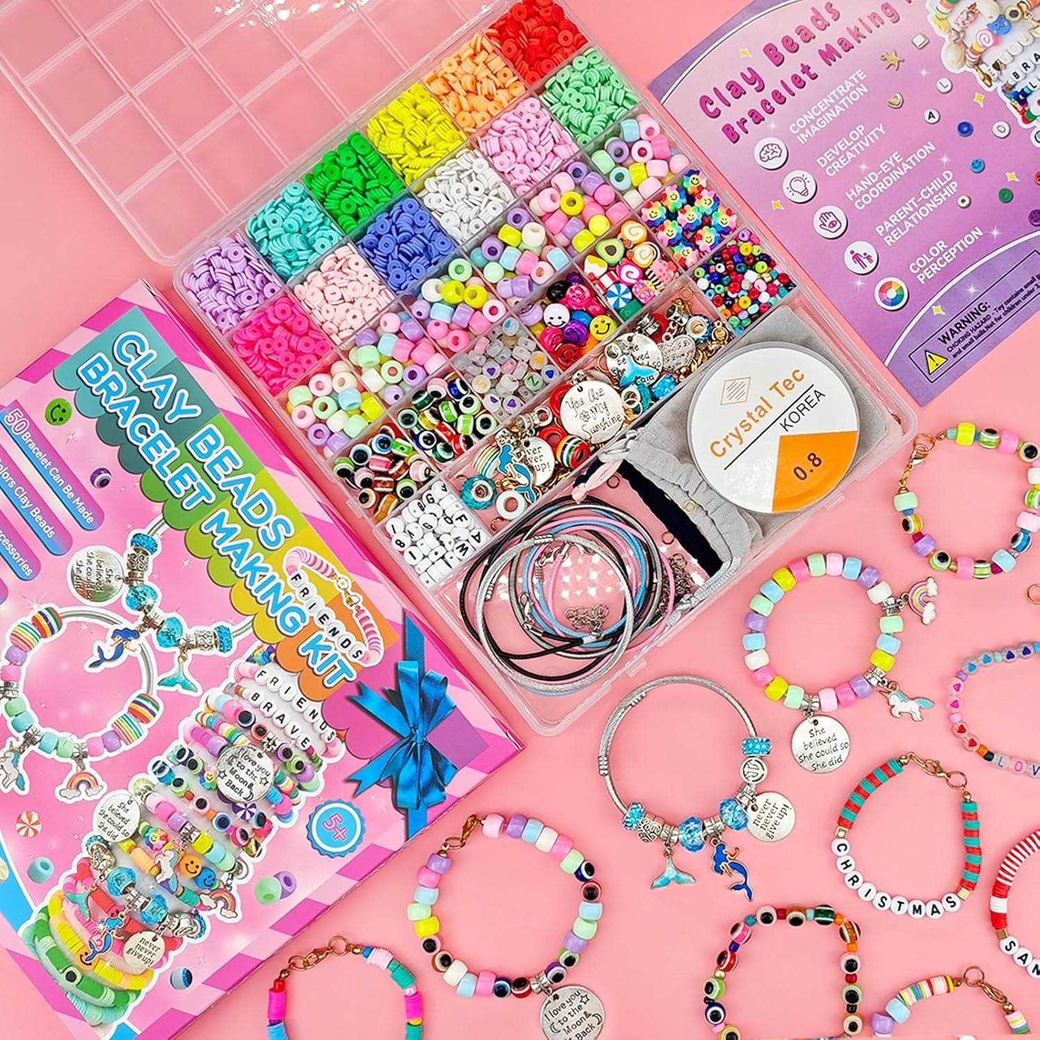 1080Pcs Toy Bracelet Making Set Multicolor Pendant Jewelry Making Set Supplies Easter Basket Gifts Unicorn/Mermaid Crafts Birthday Gifts