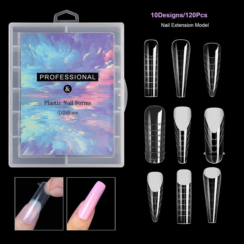 120 Pcs/Set Clear Dual Forms False Nails Full Cover Quick Building Gel Mold Tips Nail Extension Molds Upper Forms For Nails Tips