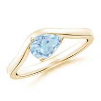 ANGARA Natural Pear Aquamarine Wave Shank Solitaire Engagement Ring in 14K Yellow Gold for Women (Size-7x5mm) | March Birthstone, Anniversary, Jewelry Gift for Women | Natural Aquamarine Ring