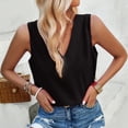 thumbnail image 5 of Women Summer Tops Women's Solid Color V Neck Sleeveless Vest Tank Comfort Top Crop Too Carry Camisole Compression Shirt Women V Neck Shirt Juniors Bra 30 Top Button Crop Pack Spotted Blouse Black S, 5 of 6