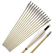 12Pcs Handmade Ancient 33" Wooden Arrow 5" Turkey Feather Recurve bow Longbow