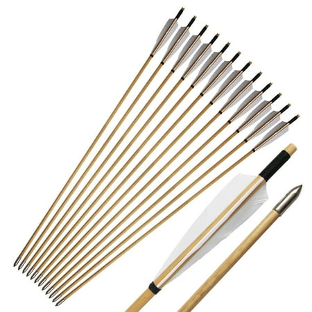 12Pcs Handmade Ancient 33" Wooden Arrow 5" Turkey Feather Recurve bow Longbow