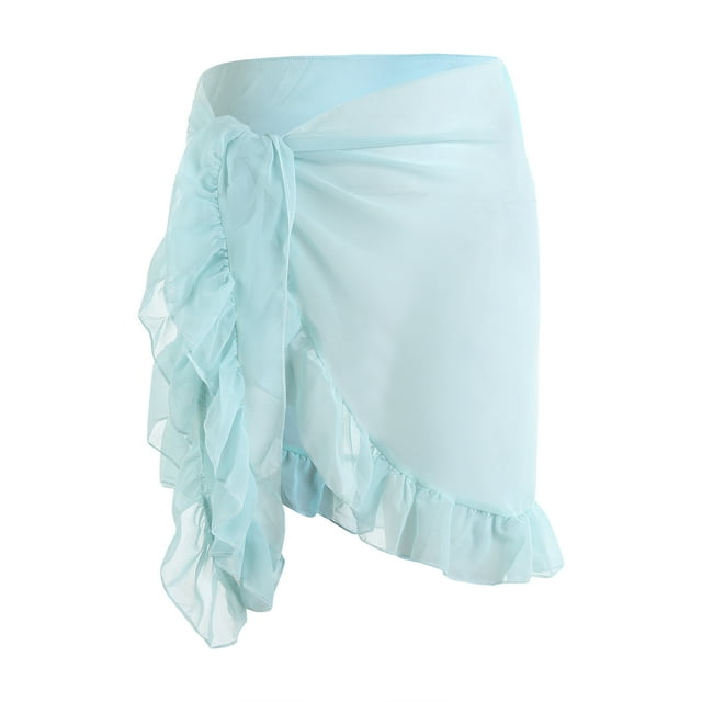 Fortune Women Mesh Mini Ruffle Skirts Cover Up Candy Color Bathing Skirt Beachwear Wrap