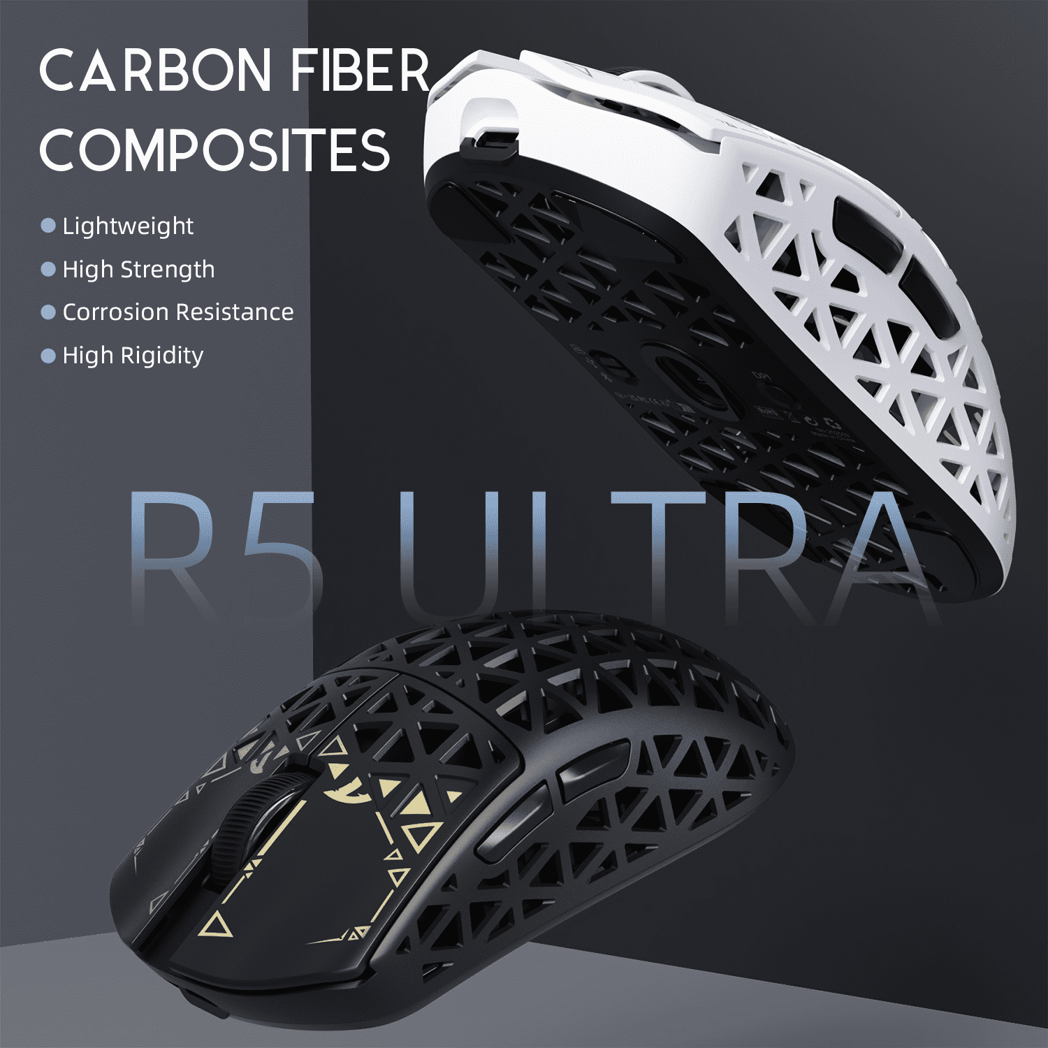 ATTACK SHARK R5Ultra Carbon Fiber Wireless 8K PAW3950MAX Gaming Mouse with 8K Coiled Cable,39g SUPERLIGHT, 8K Hz Wireless Polling Rate, MCU Nodic 52840, DPI up to 42000, BT/2.4G Wireless/Wired