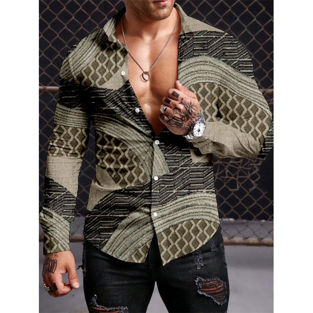 Camisas de manga larga para hombre estilo retro de otoño, tendencia de estilo étnico, ropa para hombre, camisas casuales con personalidad de moda, camisetas de manga larga para hombre