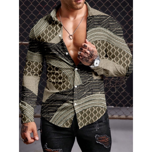Camisas de manga larga para hombre estilo retro de otoño, tendencia de estilo étnico, ropa para hombre, camisas casuales con personalidad de moda, camisetas de manga larga para hombre