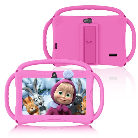 Kids Tablet 7 inch Android for Toddler, 6GB RAM 32GB ROM Bluetooth IPS Screen Parental Control Dual Camera Shockproof Case for Educational Games (pink)