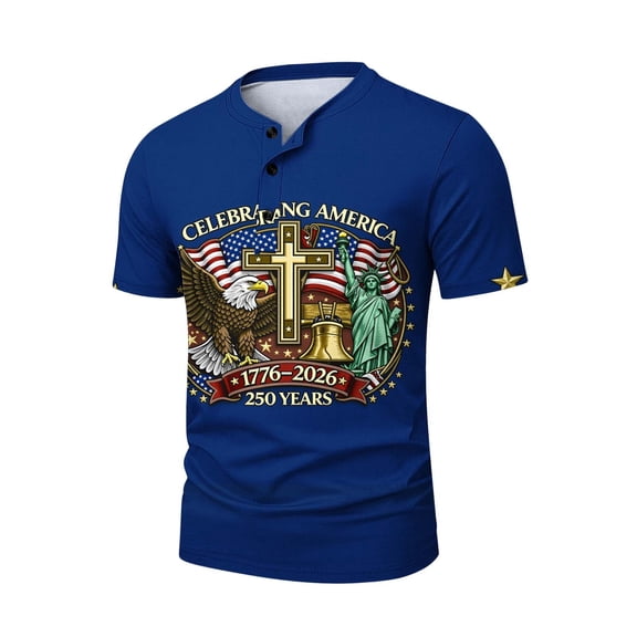 Fourth of July Shirts for Men 250 Years America Anniversary Usa 250th Birthday Apparel T-Shirt Short Sleeve Button Up Tops