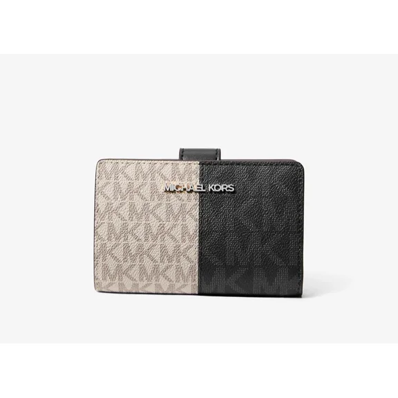 Michael Kors Jet Set Medium Two-Tone Logo MK Wallet Back Multi Silver Tone