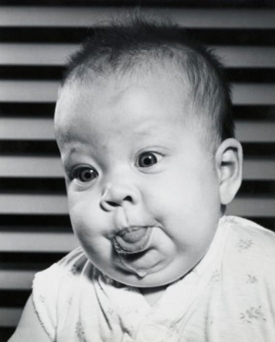 Closeup of a baby boy sticking his tongue out Poster