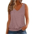 thumbnail image 2 of 2025 Womens Fashion Tank Tops Summer Loose Sleeveless Shirts with Banded Bottom Casual V Neck Sleeveless Solid Color Shirt Going Out Outfit Basic Cami Shirts(Red,S), 2 of 5