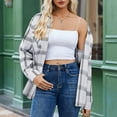 thumbnail image 6 of Womens Button Down Shirt Casual Dressy Fall Fashion Shirts Plaid Long Sleeve Lightweight Shacket with Pockets White XL, 6 of 6