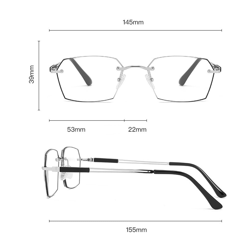 2 Pairs of Men's Fashion Blue Light Blocking Rimless Reading Glasses 2.5, Metal Gold Rectangular PHOTOCHROMIC Sunglasses Readers +2.50