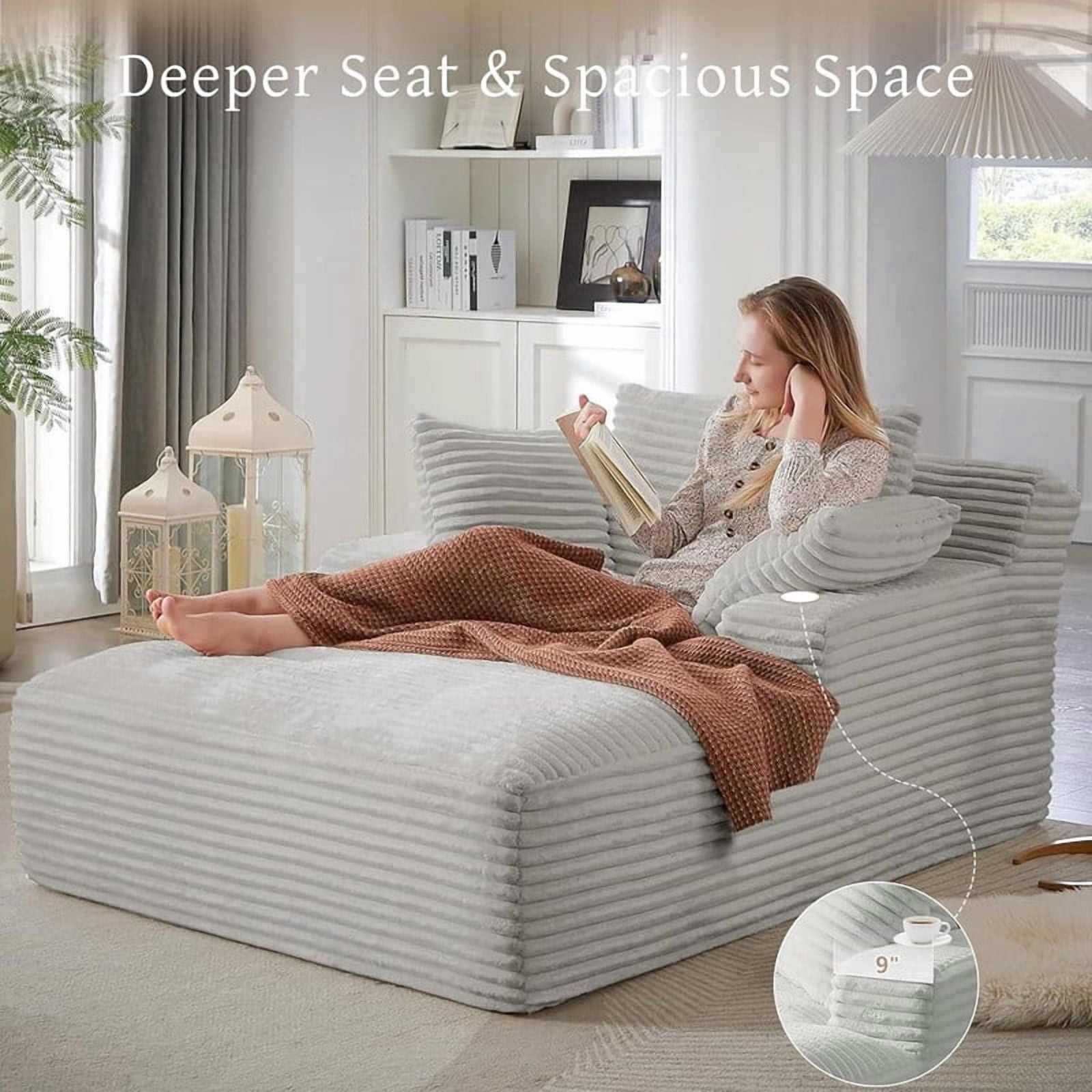 Oversized Chaise Lounge Chair Indoor, Upholstered Sofa Bed Sleeper Sofa Corduroy Cloud Couch Boneless Sofa Reading Chair with 3 Pillows for Living Room, 49.2''x66.1''