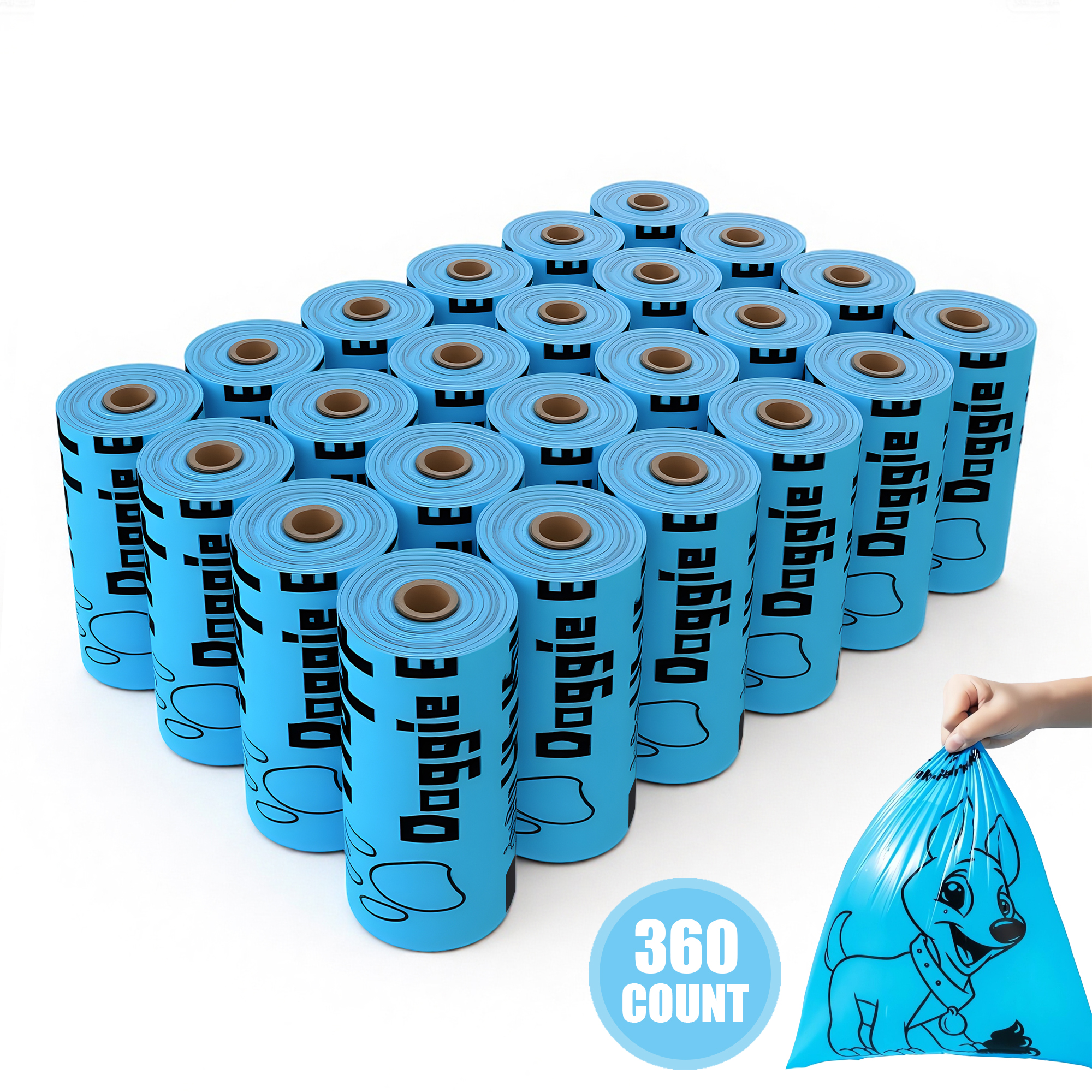 Garitin Dog Poop Bags, 24 Rolls 360 Count, Large, Blue