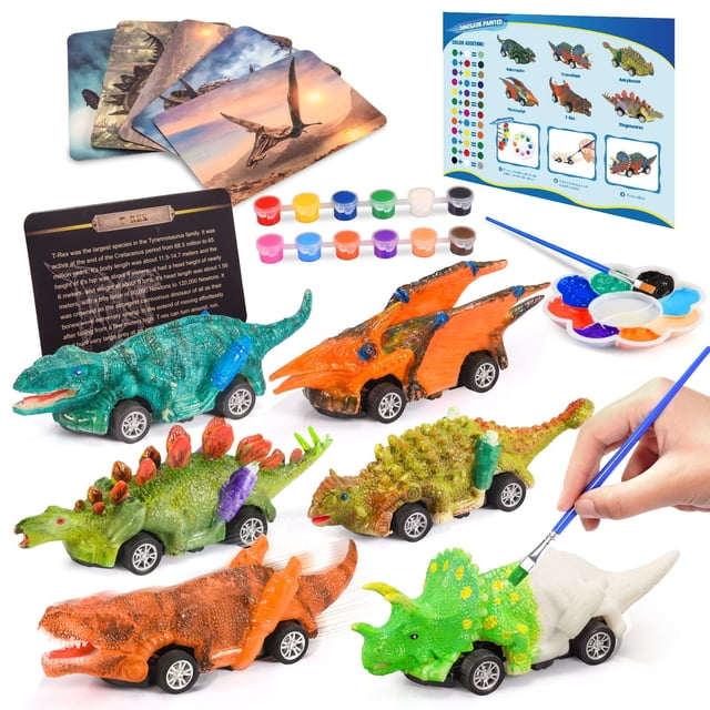 Kits de pintura 2 en 1 de Dinosaur Toys Faentwc con carritos retráctiles