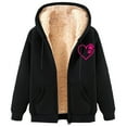 thumbnail image 3 of BiZtdJrK Womens Zip Up Sweatshirt Warm Fleece Lined Hoodies Jackets 2024 Fall Fashion Heart Printed Hooded Coat with Pockets Going Out Tops Back to College Sale Black XXL, 3 of 5