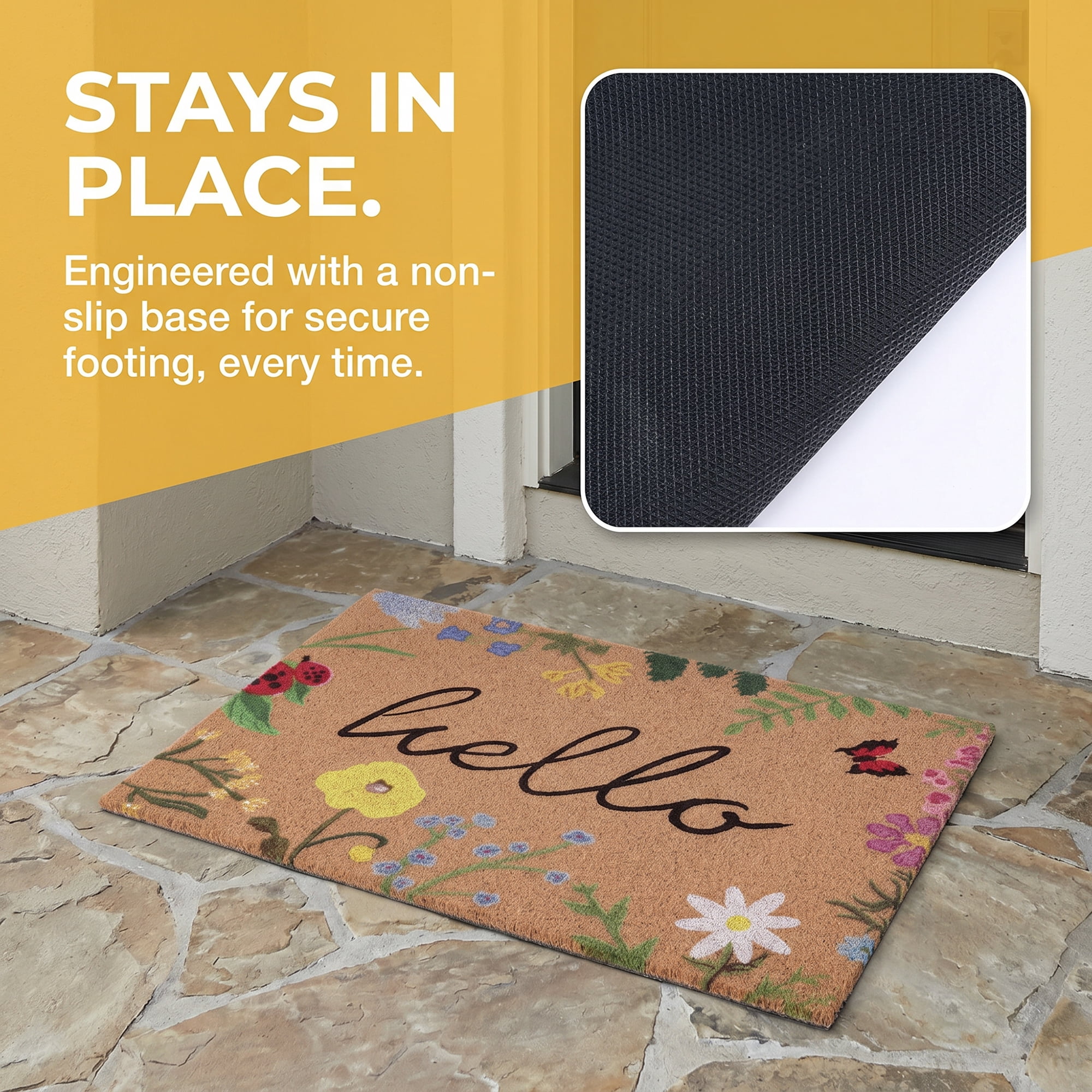 Unique Bargains Natural Coir Non-Slip Backing Waterproof Doormat Brown Leaf 32" x 20"