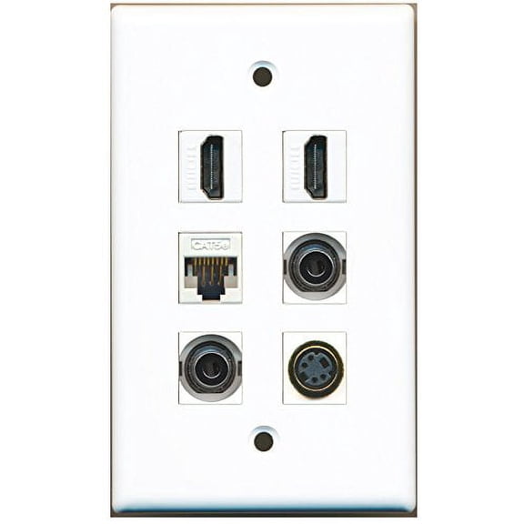 RiteAV - 2 HDMI 1 Port S-Video 2 Port 3.5mm 1 Port Cat5e Ethernet White Wall Plate