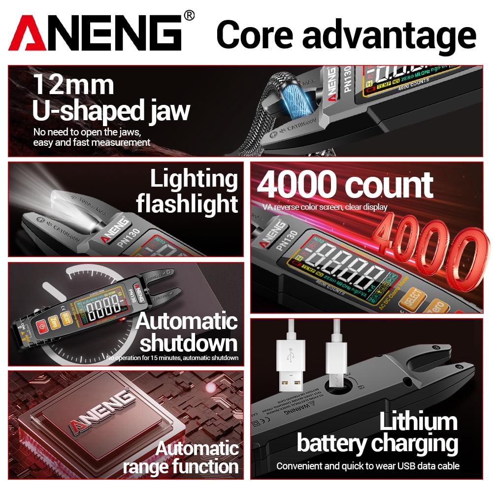 4000 Counts Clamp Meter Multimeter - NCV Amp Ohm Volt Tester with U-Shaped Jaw, Measures AC/DC Current, Voltage, Capacitance, Resistance, Continuity, Frequency, Backlight, Electrician Tools