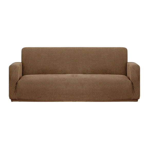 Aihimol Stretch Loveseat Slipcover 1-Piece Sofa Cover Furniture Protector Couch Soft with Elastic Bottom for Kids Polyester Spandex Jacquard Fabric Small Checks (Coffee)
