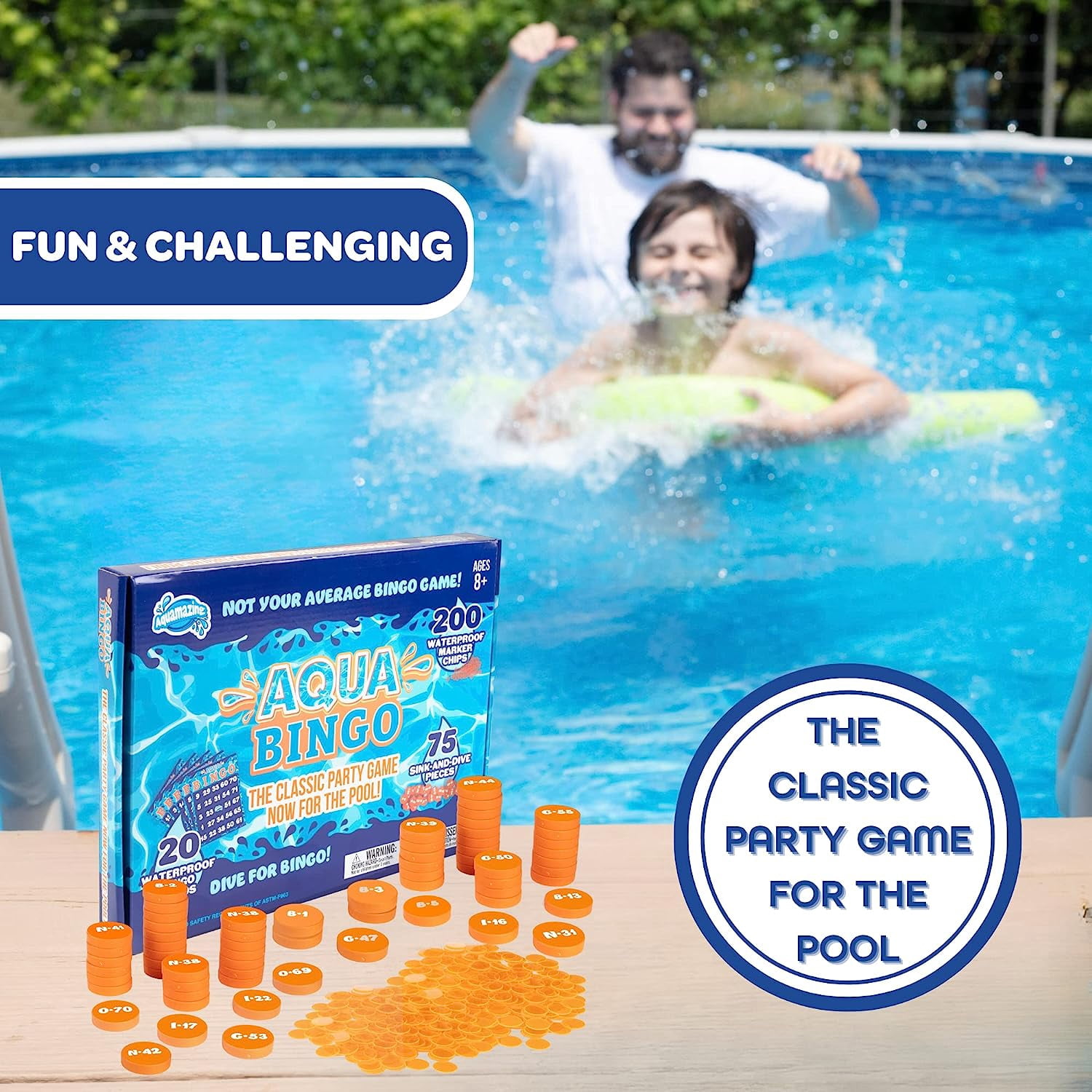 Aquamazing Aqua Bingo Waterproof Unisex Pool Diving Set, Plastic, Orange, 12.24"