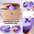 thumbnail image 2 of Travel Size Containers, 3 in 1 Travel Silicone Makeup Containers for Toiletries Shampoo Lotion Refillable Empty Jars with Spoon, Portable Containers for Trinkets Pills, including 3 Dispensers, Purple, 2 of 9