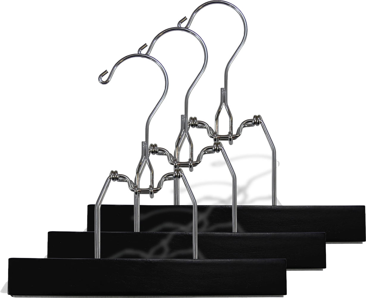 INTERNATIONAL HANGER Black Wood Clamp Hanger with Felt Lining and Snap Lock, 25 Pack