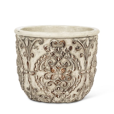 Set of 6 Large Round Embossed Planter