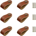 thumbnail image 1 of Tiradores para muebles marrones 6 piezas Pomos para muebles de cuero genuino, tiradores de cajón con manijas de gabinete con tornillos de 22 mm, manijas de puerta de cuero hechas a mano para armario, 1 of 5
